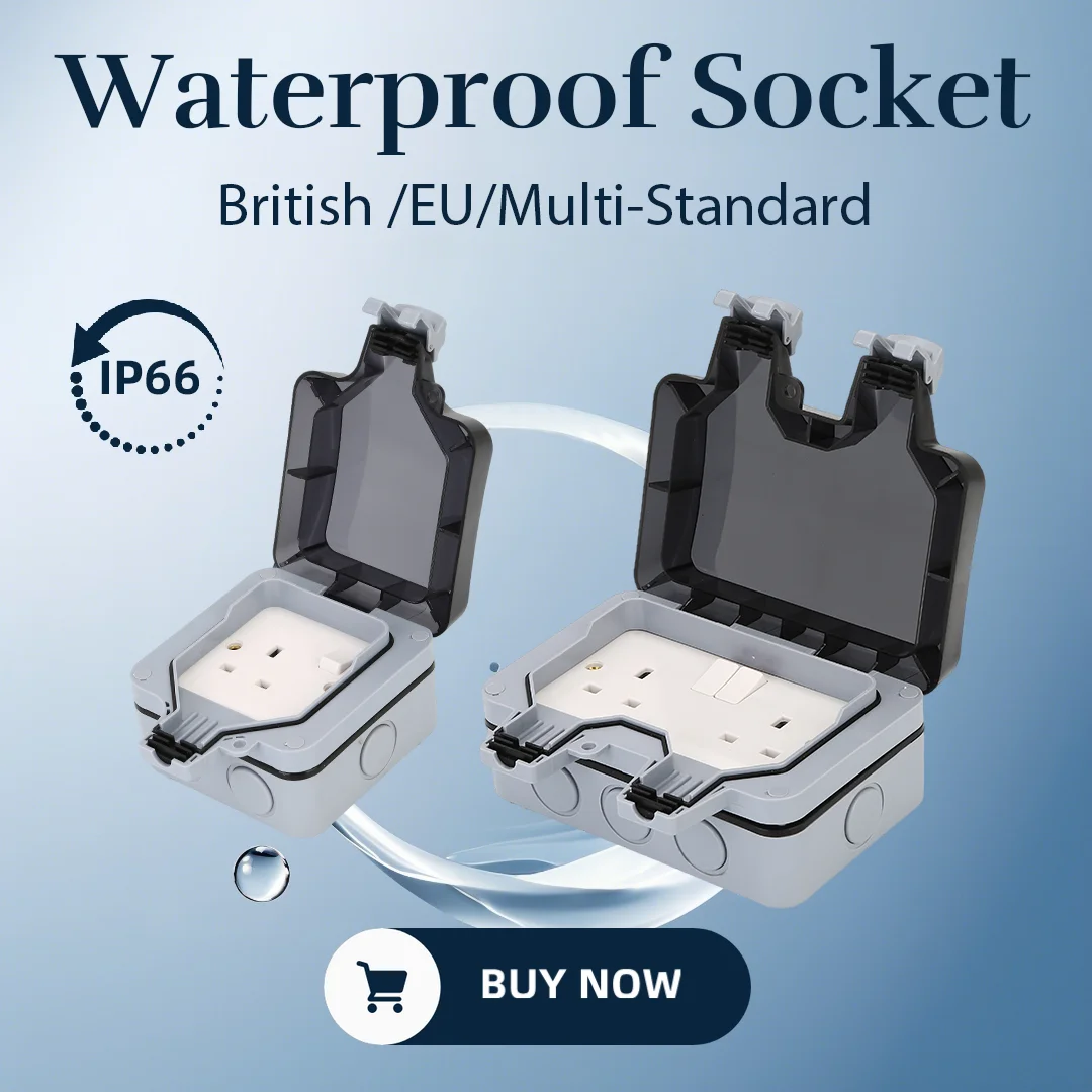 

Outdoor Wall Waterproof Sockets Outlet UK Plug Electrical 15A Power 90-250V IP66 Weather Dust Proof Outside Master Plug