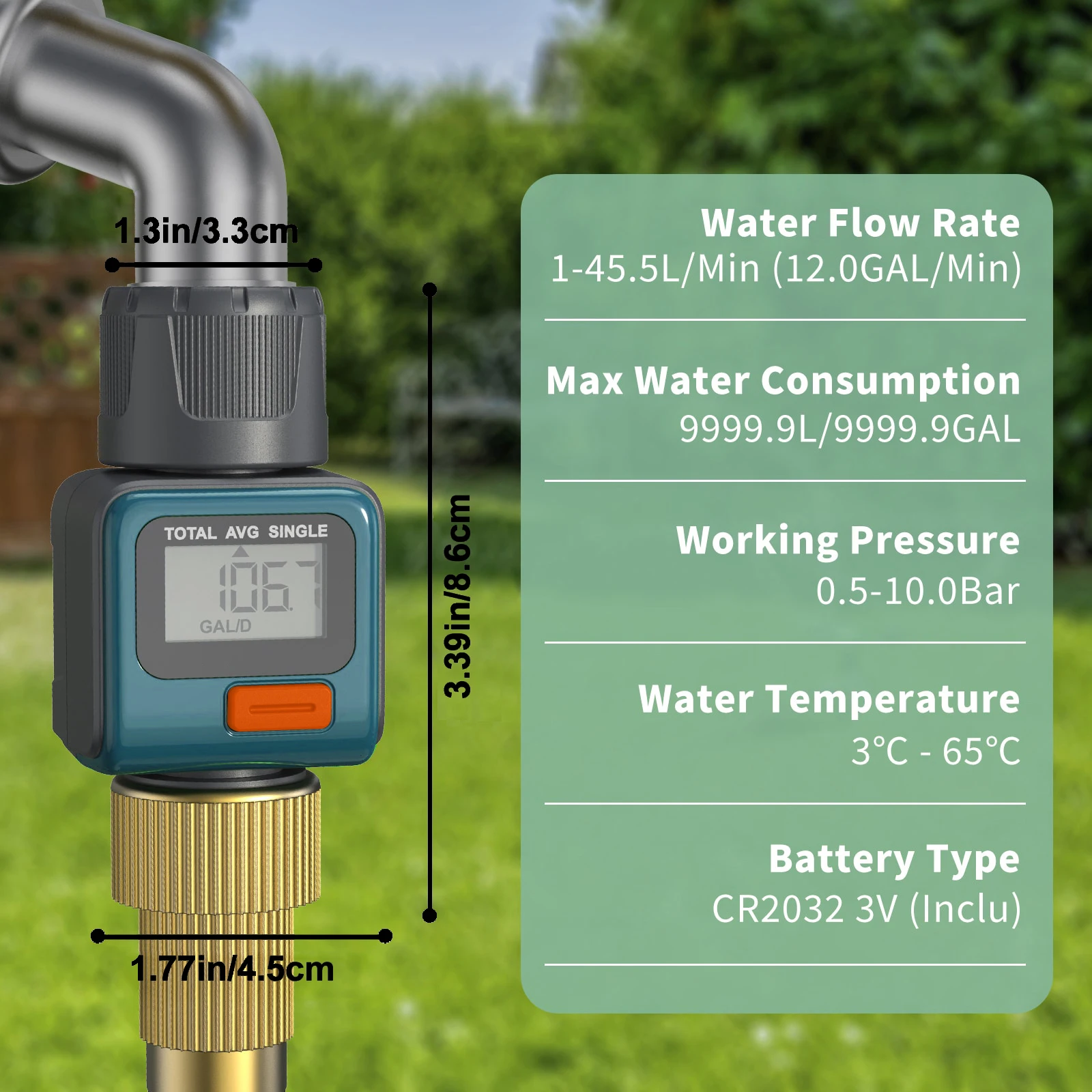 Reswat FM-004 Water Flow Meter Measure Gallon/Liter Consumption and Flow Rate for Garden Hose Watering, RV Water Tank Filling