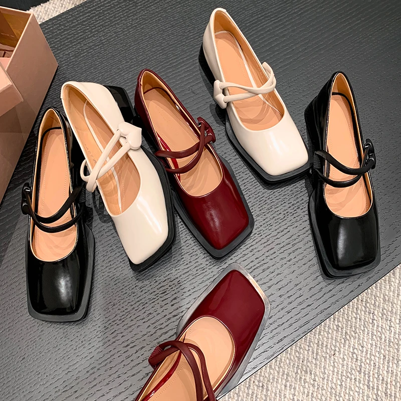 2023 new spring women pumps natural leather 22-24.5cm length cowhide+pigskin full leather Buckle Mary Jane shoes thick heels