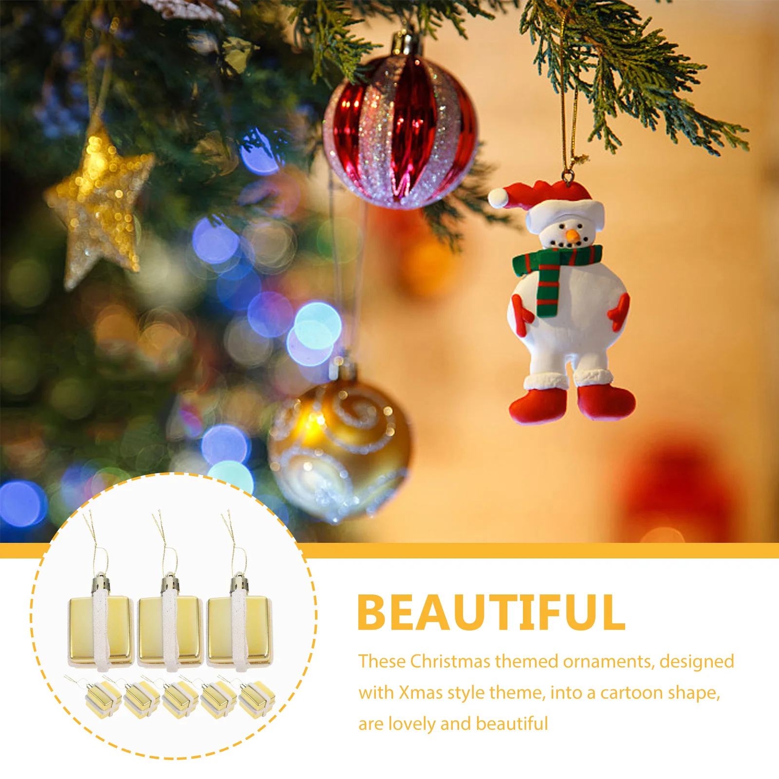 ของขวัญตกแต่งคริสต์มาสกล่องทาสี 5 ซม. 12 ชิ้นจี้ต้นไม้ (เบอร์กันดี) Xmas Party Props ตกแต่ง