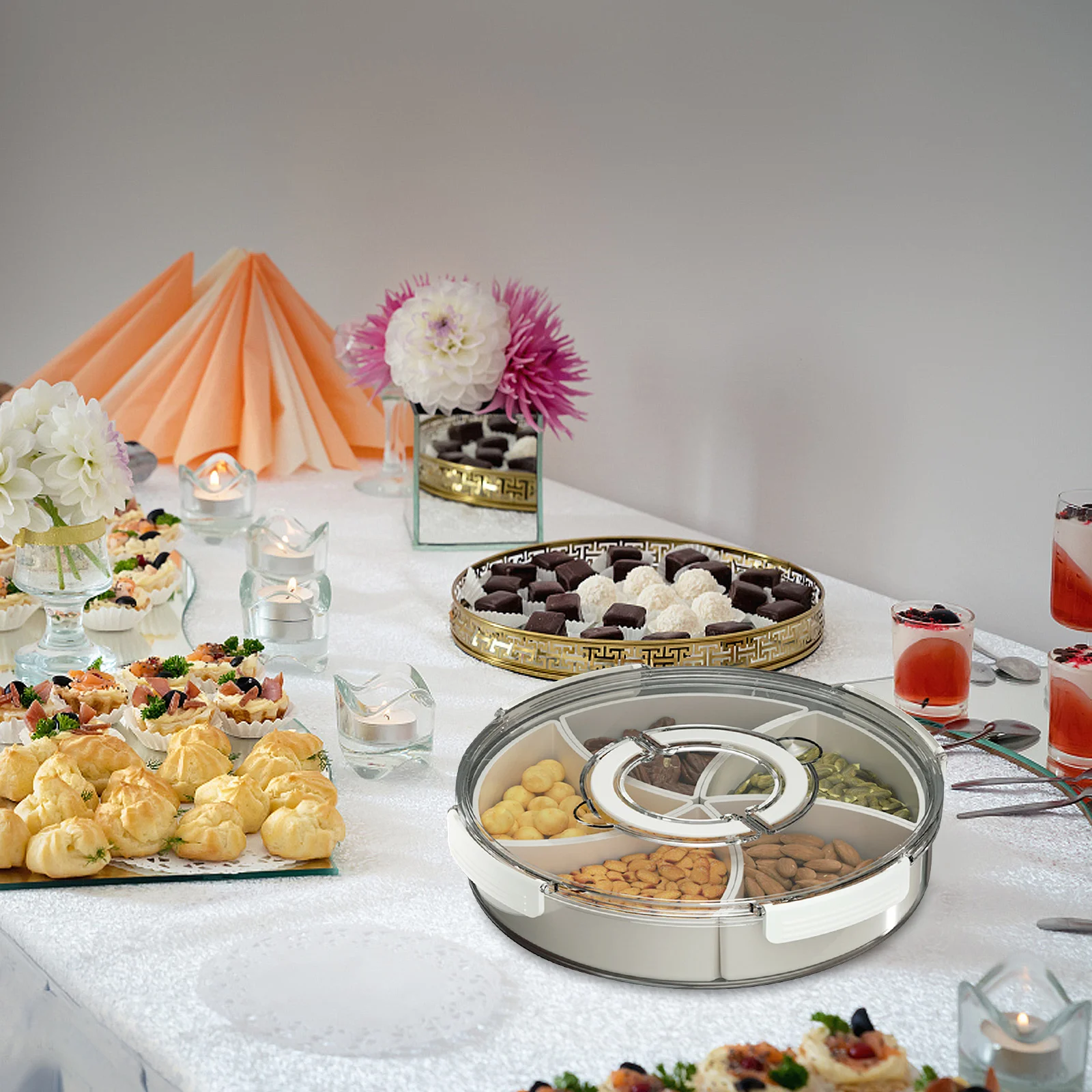 

Lidded Snack Platter Compartment Snacks Box Nut Peanut Candies Storage for Party Home Office Restaurant Fruit Serving Tray