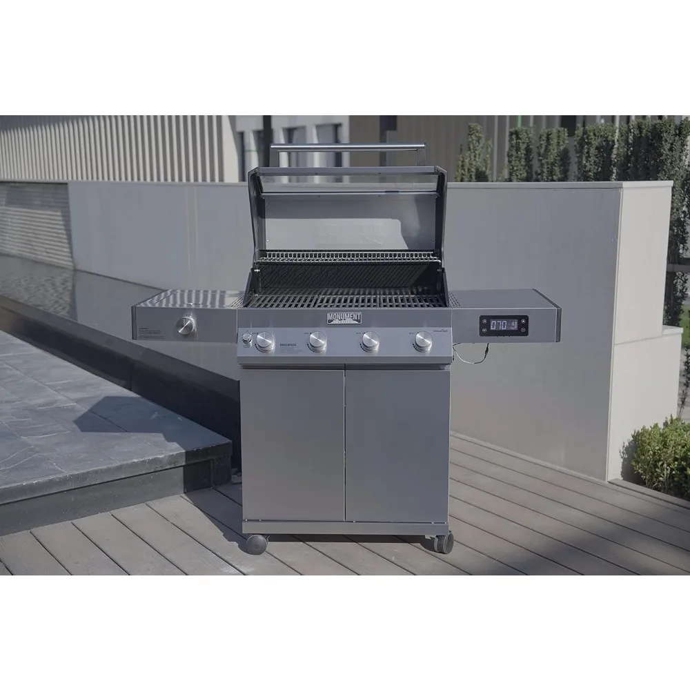 Grills 405 4-Burner Liquid Propane Gas Smart BBQ Grill, even heating of the cooking surface, with 60,000 BTUs of cooking power