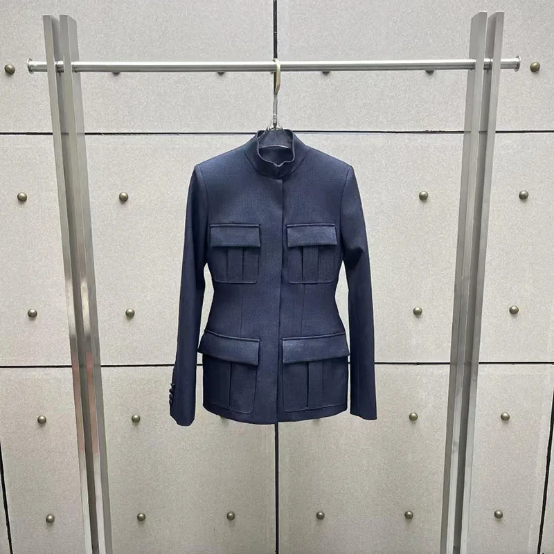 Women's Stand-Up Collar Jacket, Casual and Versatile Slim-Fit Four-Pocket Blazer, High-Quality Top, 2026, Fall, New Arrival, Y2K