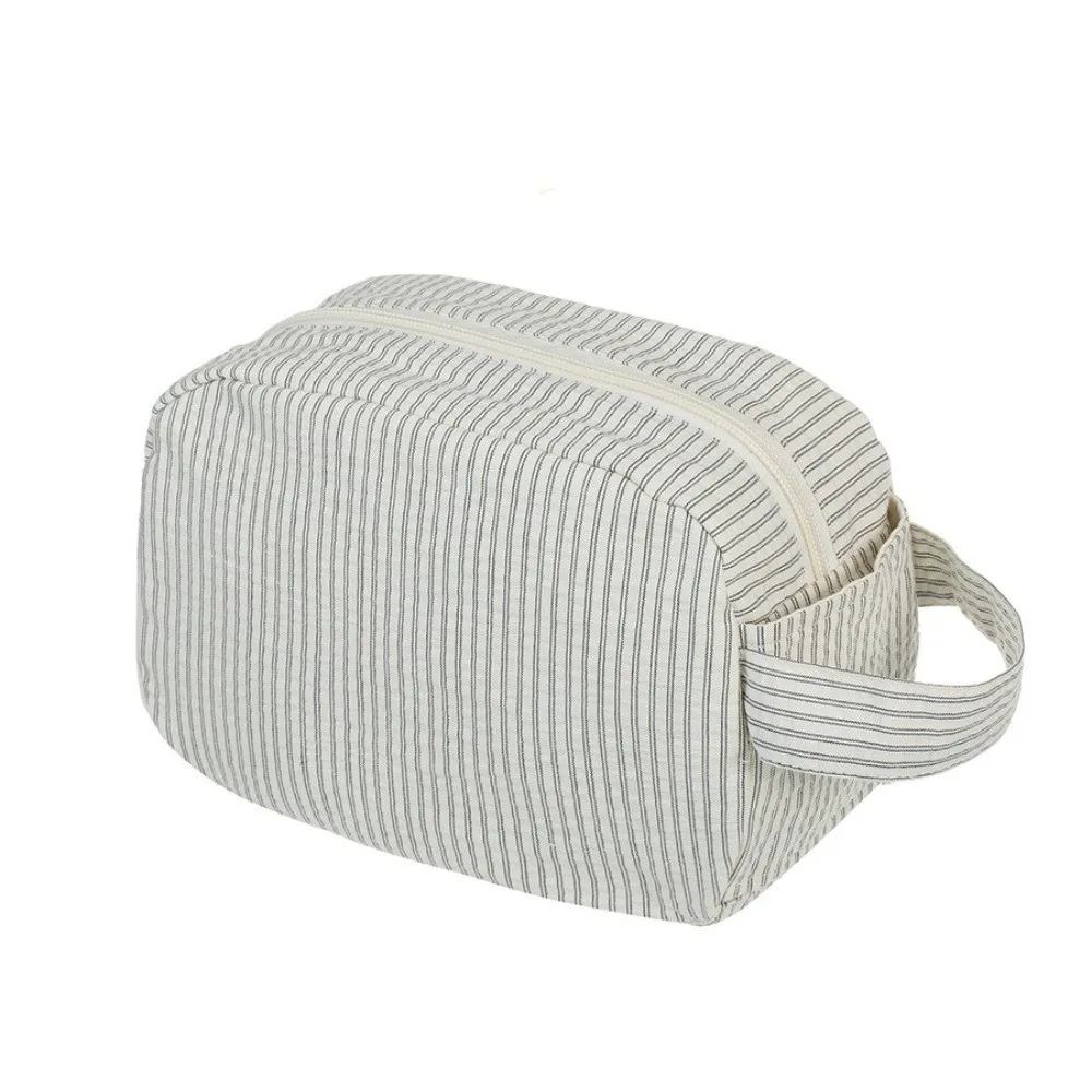 Portable Striped Cosmetic Bag Large Capacity Cloth Toiletry Bag Zipper Ultralight Travel Storage Bag