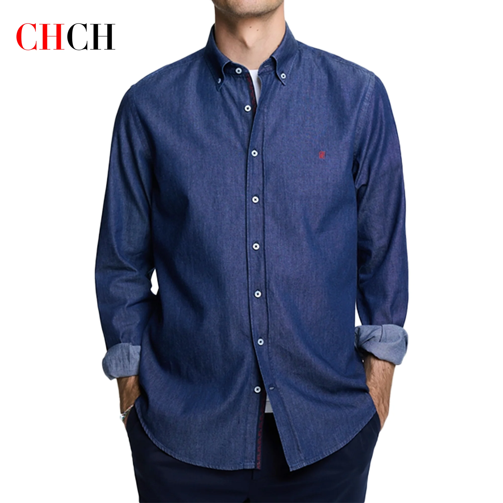 CHCH Men's Shirt Long Sleeved Polo Shirt Work Formal Shirt Men's Button Up Shirt