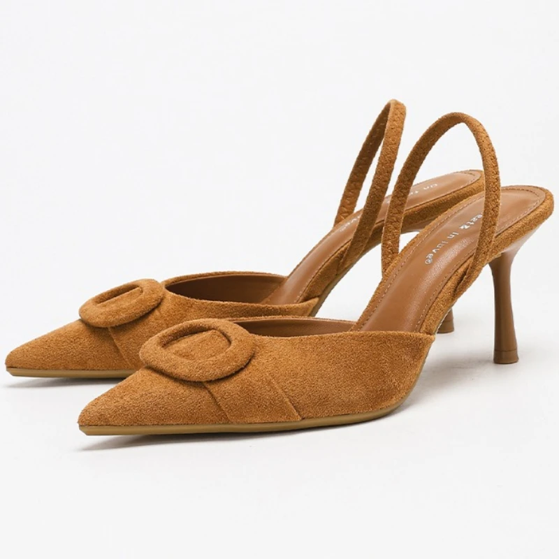 Sandales à talons compensés en daim pour femmes, Mules à bout pointu, boucle de ceinture, chaussures de fête de mariage élégantes, nouvelles femmes Sexy à talons hauts, 2026