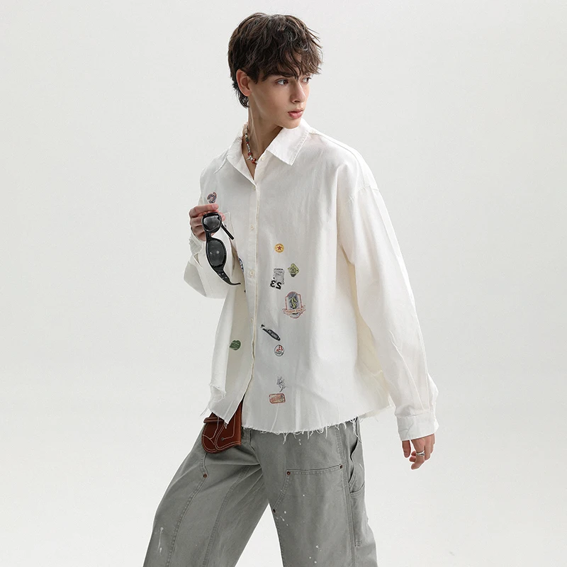 LUZHEN Temperament Printed Sleeve Pattern Long Handsome Shirts Elegant Men's 2026 Autumn Fashion Original Casual Clothes JY9004