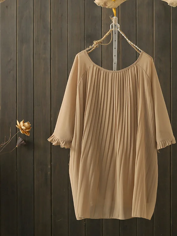 Summer plus Size 260lbs Unique Short Sleeve Slimming Chiffon Top Loose Belly Covering Fairy Atmosphere Seven-Quarter Sleeve Top