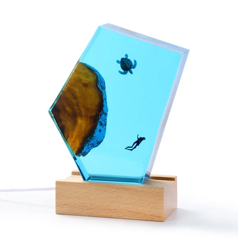 Ocean micro landscape solid wood resin lamp mini ornament epoxy resin handicraft