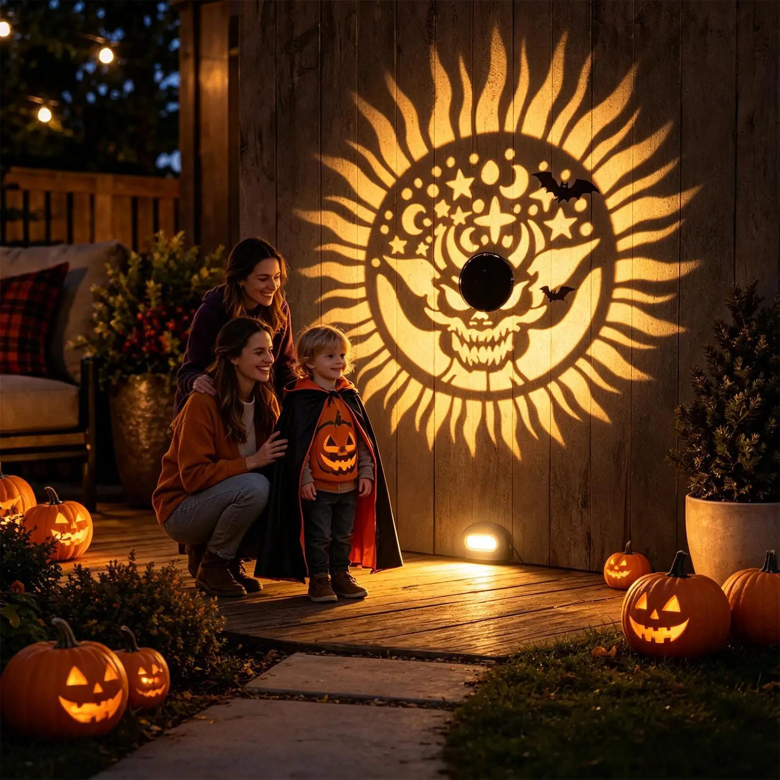 Halloween Projector Light Evil Face Sun Pattern Waterproof Lamp Solar Projector Lights Outdoor For Haunt House Home Indoor