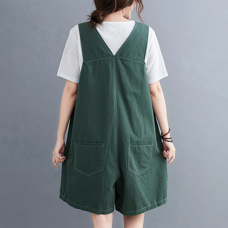 plus Size Women's Slimming Overalls Casual Summer Korean Style Versatile Loose Artistic Wide Leg Short Pants