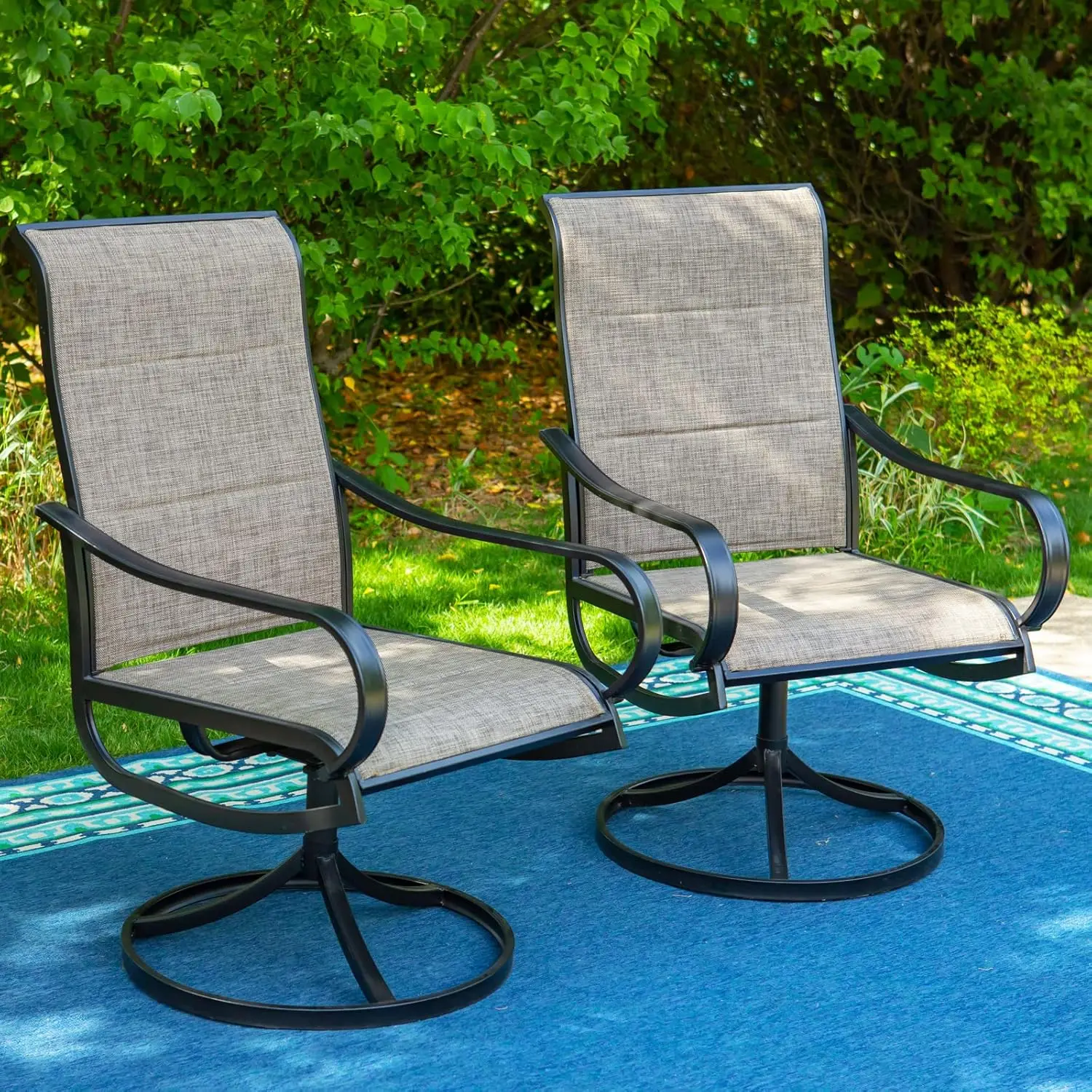 Outdoor Swivel Patio Dining Chairs Set of 6, All Weather Patio Chair with Padded Textilene  Metal Frame for Outdoor Kitchen