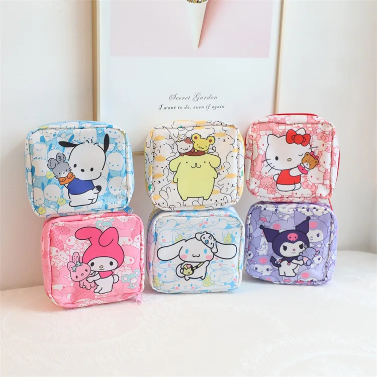 

Sanrio Cinnamoroll Pochacco Sanitary Napkin Zipper Bag Coin Purse Anime Girl Student Portable Storage Canvas Cloth Wallet Gift