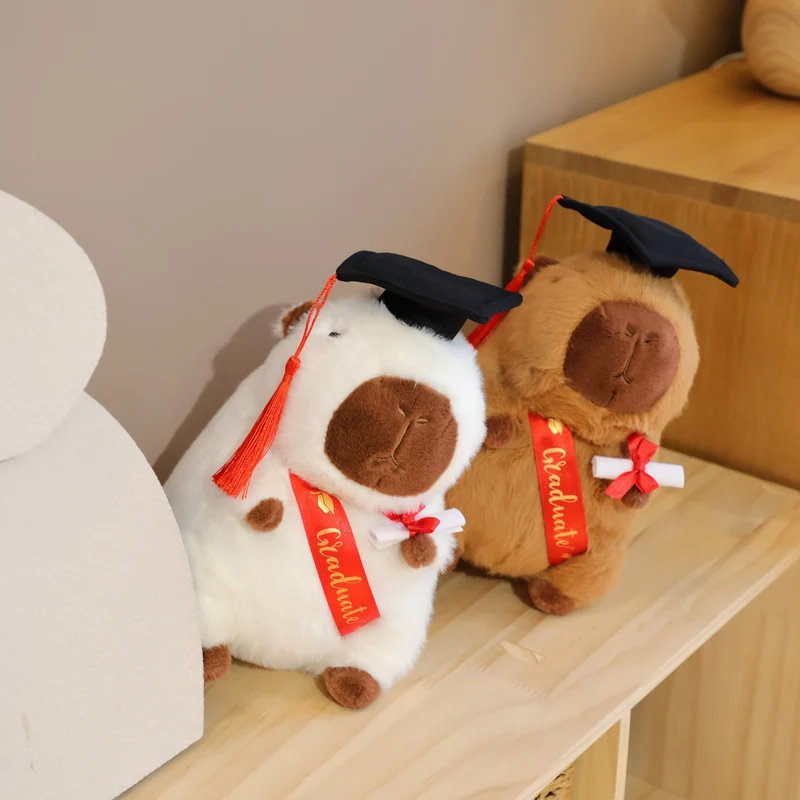 2024 Graduation Plush Cute Capybara Stuffed Animal Black Cap with Diploma Kawaii Plush Capybara Toy Doll For Students Collegee