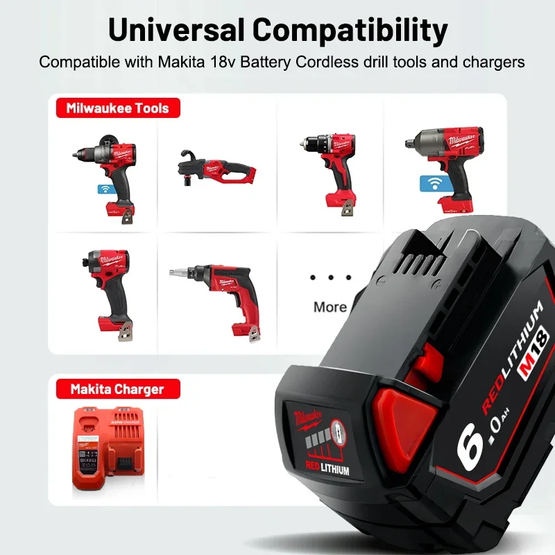 

For Milwaukee M18 6000mAh 18V Li-ion Rechargeable Battery M18B6-XC For Milwaukee 18V Tool 12.0Ah Replacement Battery Charger