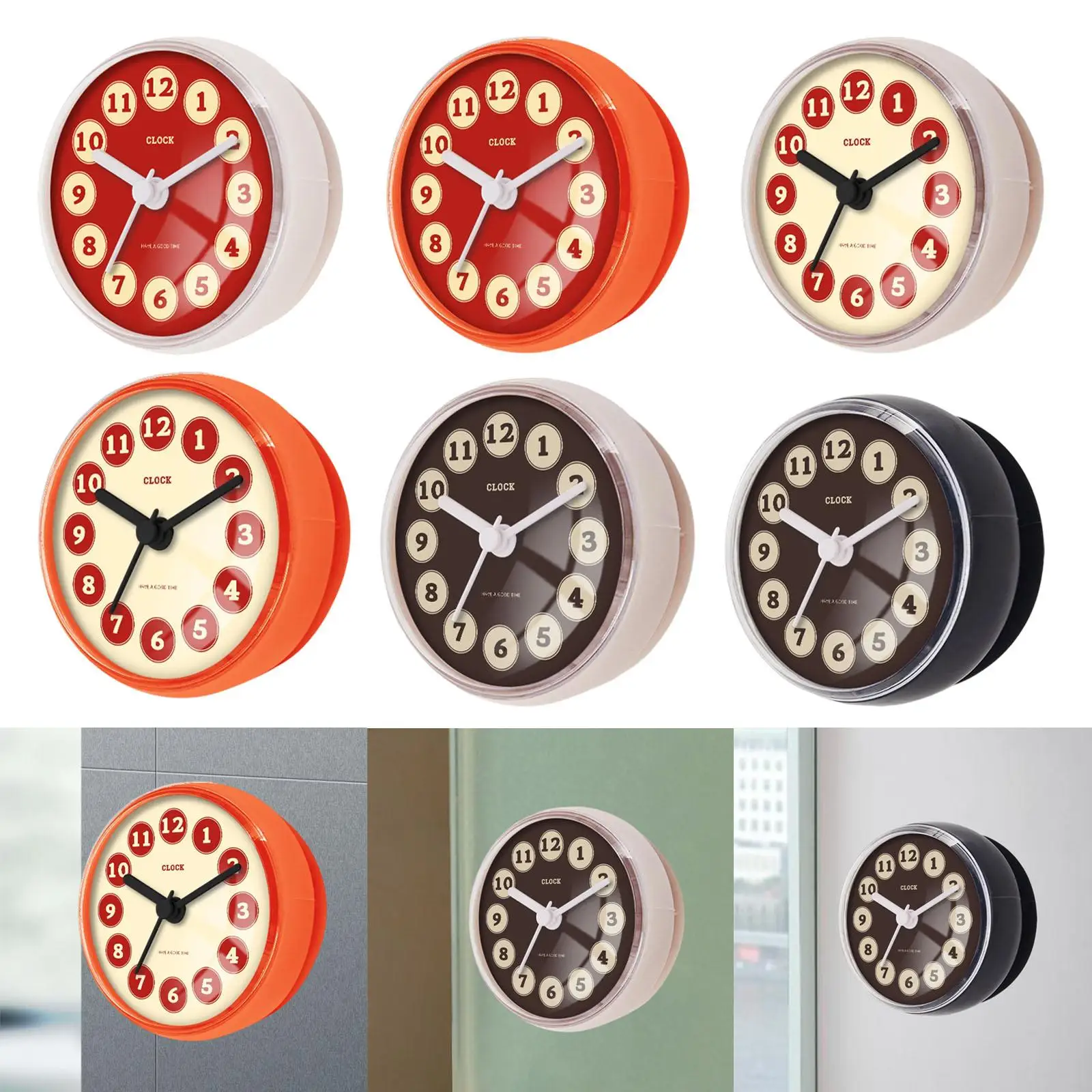 Waterproof Bathroom Clock Shower Wall Clock Fogproof Round with Strong Suction Cup Small for Toilet Kitchen Bedroom Bathroom
