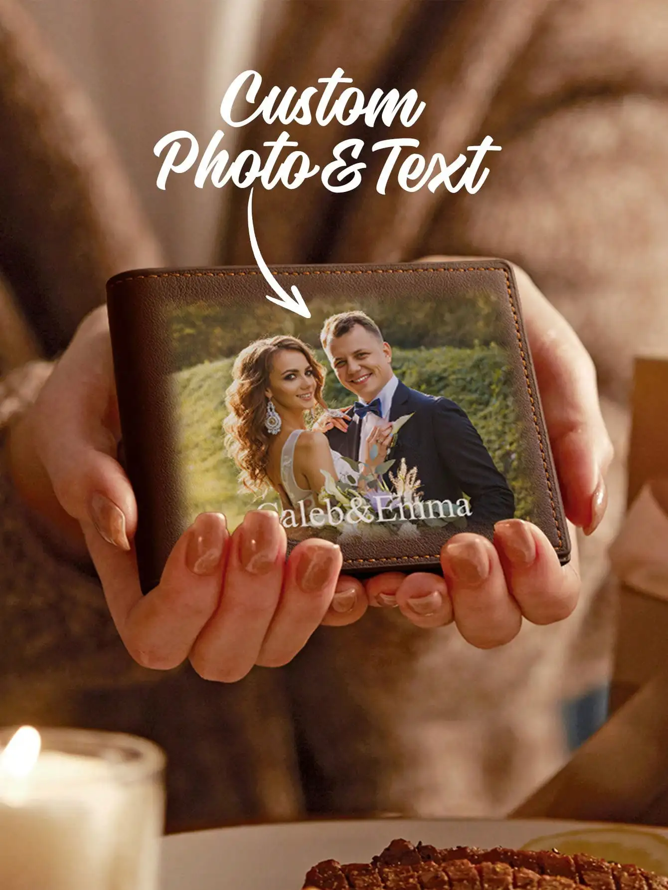 Custom Photo Wallet Personalized PU Leather Wallet Engraved Picture Text Mens Wallet Fathers Day Gift for Dad Husband Boyfriend