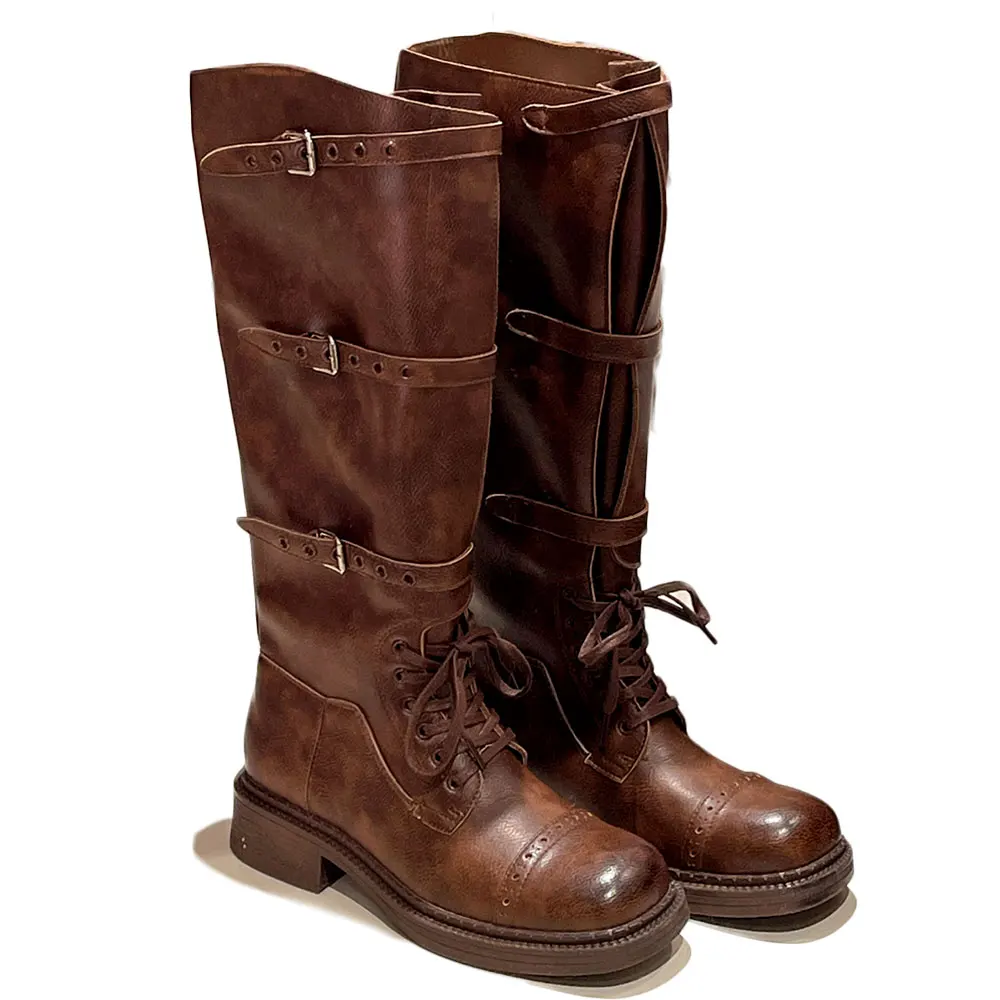 2026 Brand New Women's Brown Vintage y2k Motorcycles Boots Shoes