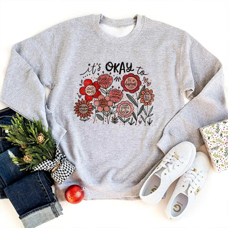 It's okay to Boho Floral Motivational Quote DIY Iron-On Heat Transfer Sticker Decal T-shirts Sweatshirts Bag Clothing Handmade