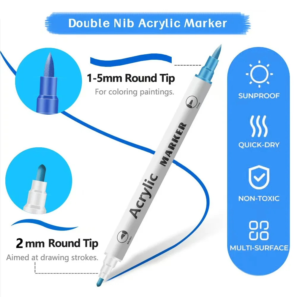 48pcs Acylic Pigment Art Marker Set Double Headed Brush Pen Dual Tip Fineliner in Bag Drawing Painting Gift DIY Art Supplies