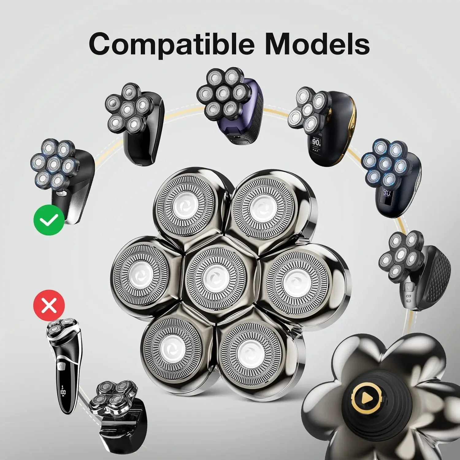 

Сменная бритвенная головка, плавающая моющаяся электрическая бритва 7D, практичные триммеры для бороды, комплект режущих лезвий