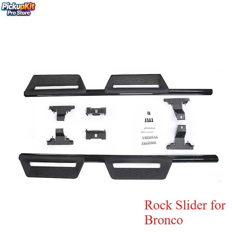 

Rock Slider Side Step Nurf Bar for Bronco 4‑Door – Black Steel Non‑slip No‑Drill Offroad Foot Rest