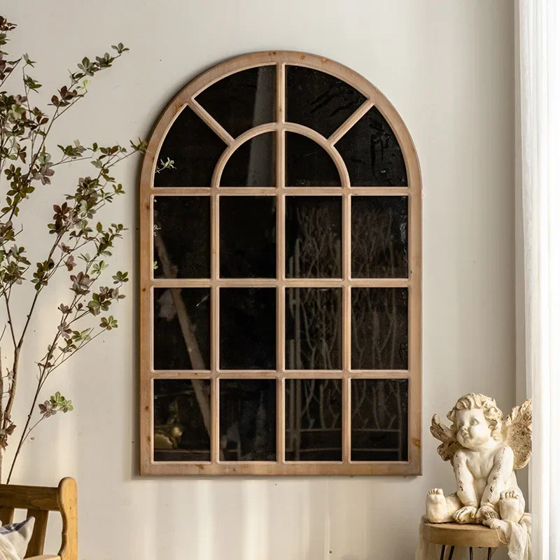 Literary style wall decoration grille mirror, living room hotel background wall wall decoration curved wall-mounted full-body