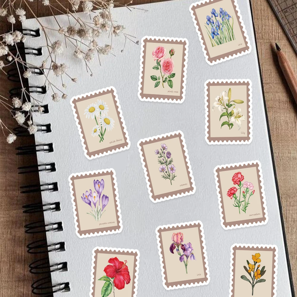 50pcs Birth Flower Stickers Decals For Phone Scrapbook Suitcase Guitar Refrigerator DIY Vinyl Aesthetic Waterproof Stickers