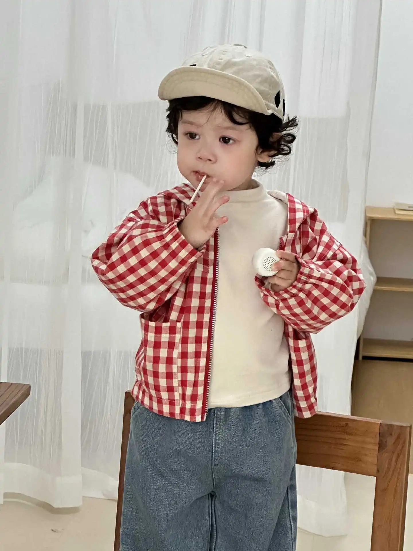 2026 Autumn New Children Long Sleeve Plaid Coat Cute Boys Girls Casual Jacket Baby Hooded Tops Fashion Kids Clothes 4