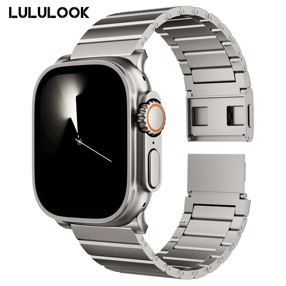 LULULOOK Watch Band For Apple Watch Ultra, Titanium Band With Dual Magnetic Clasp 49mm For iWatch Ultra Titanium Color