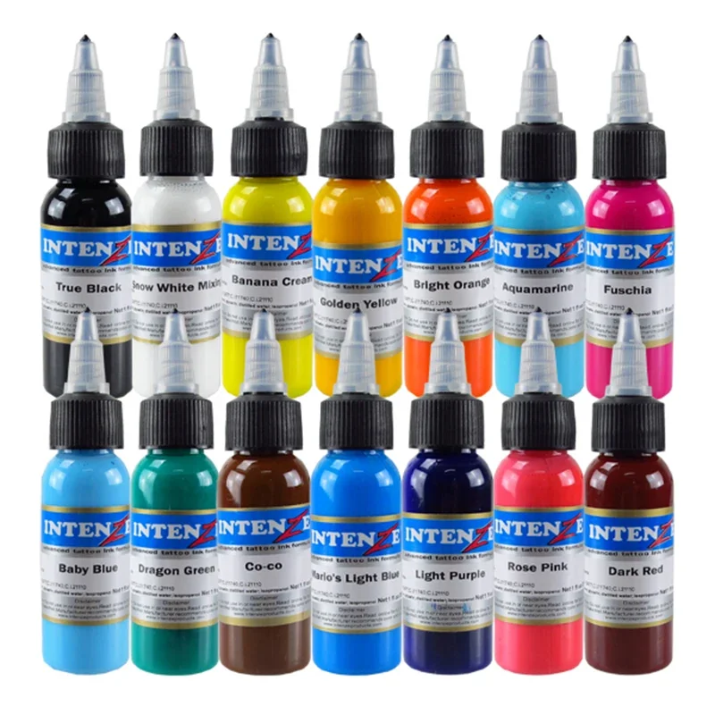 Tinta-Tinta Tato Conjunto de Tatuagem Permanente, 14 Warna, Pigmen, Tubuh Seni, Tangan, Peralongamento, 1oz por Garrafa