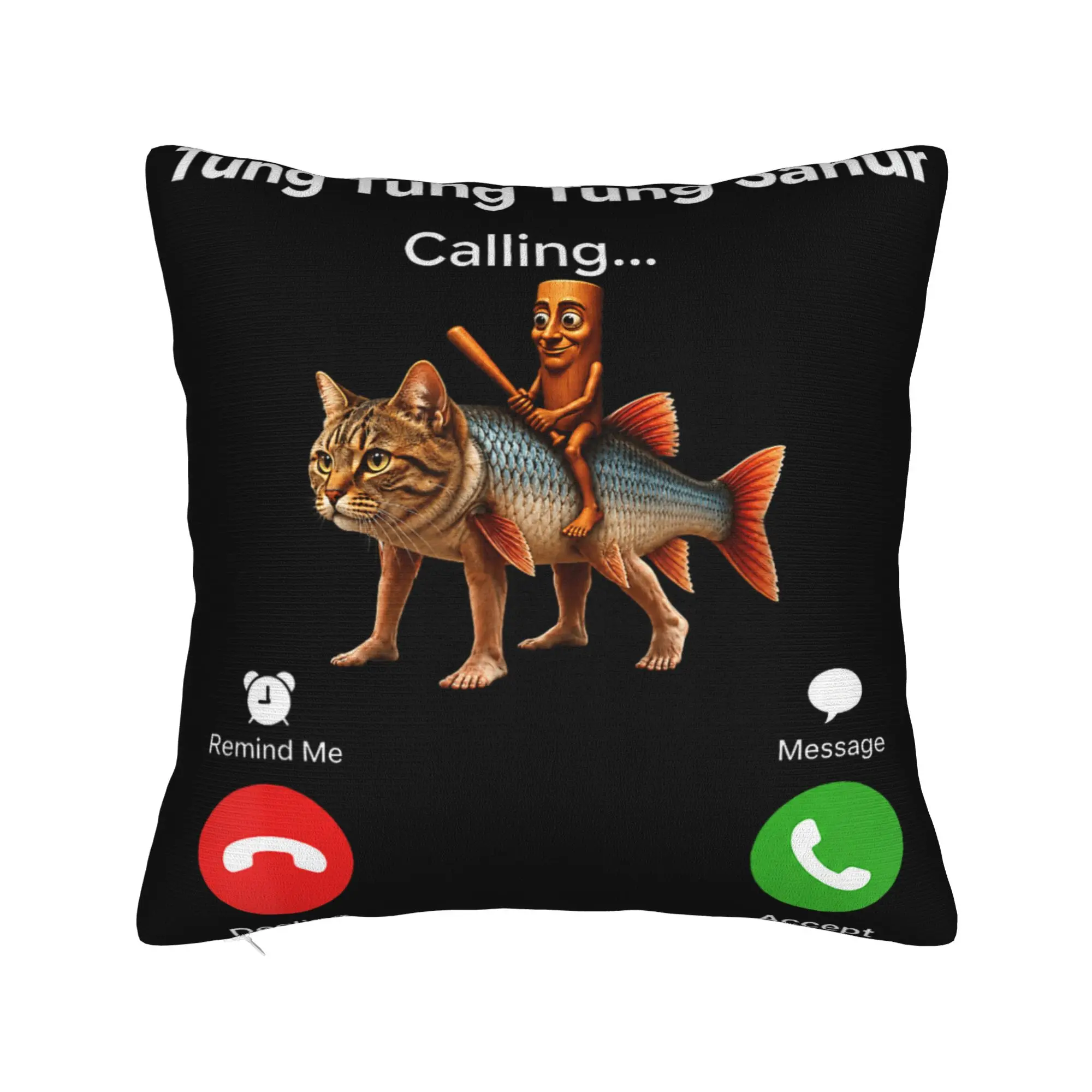 Pillow Cover Tung Sahur Calling Funny Fishing Brainrot Joke  Cute Funny Pillow Case For Living Room Sofa Pillowcases