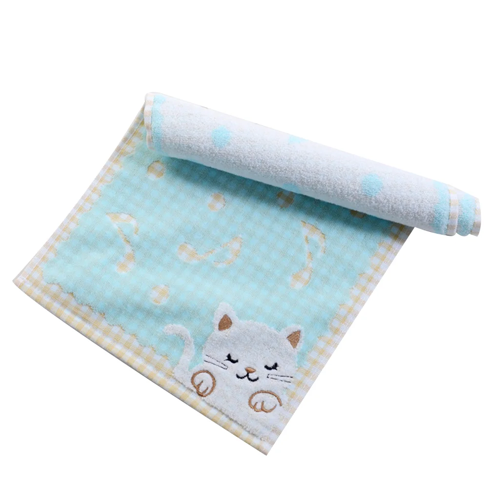 

Cotton Towel Kitten Cartoon Hand Face Towels Square Washcloths for Kids Toddlers(Blue) Cotton Washcloth