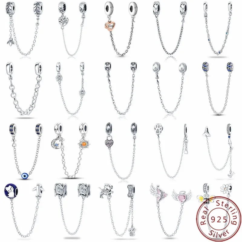 Charms Fit Pandora oryginalne bransoletki Stars & Moon słonecznik zapięcie łańcuch bezpieczeństwa wisząca biżuteria robienia srebra S925