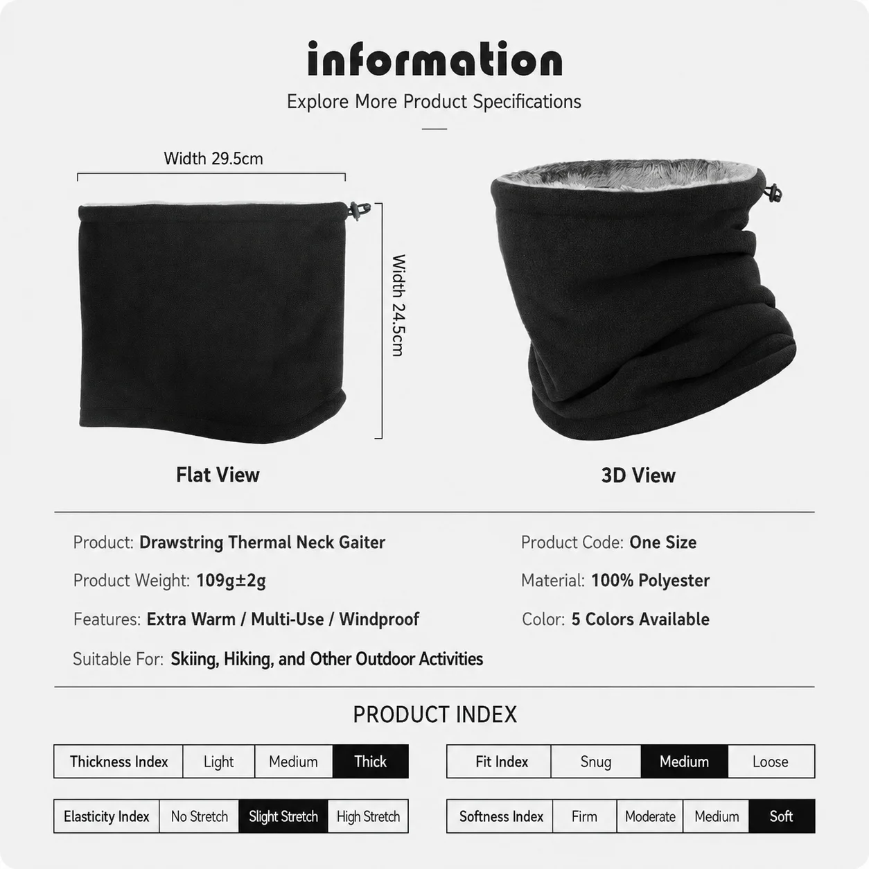 Winter Warm Neck Warmer Men Women Cycling Outdoor Hiking Skiing Fleece Mask Adjustable Drawstring Plush Soft Unisex Neck Gaiter