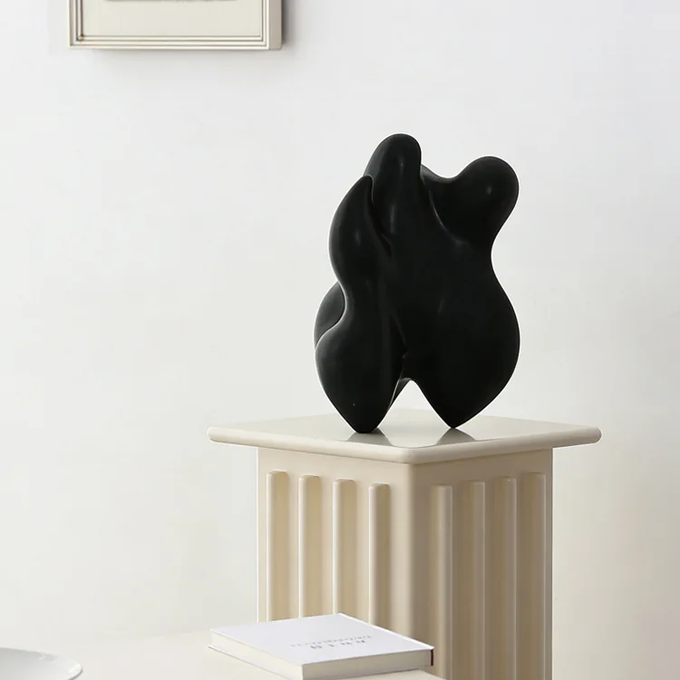 Minimalist modern black abstract geometric symbiotic sculpture ornaments, high-end home art decorations