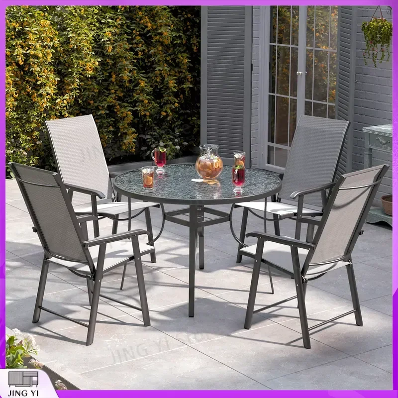 Outdoor Tempered Glass Coffee Table Set with Leisure Chair for Terrace Garden Dining Patio Outdoor Furniture Aluminum Frame
