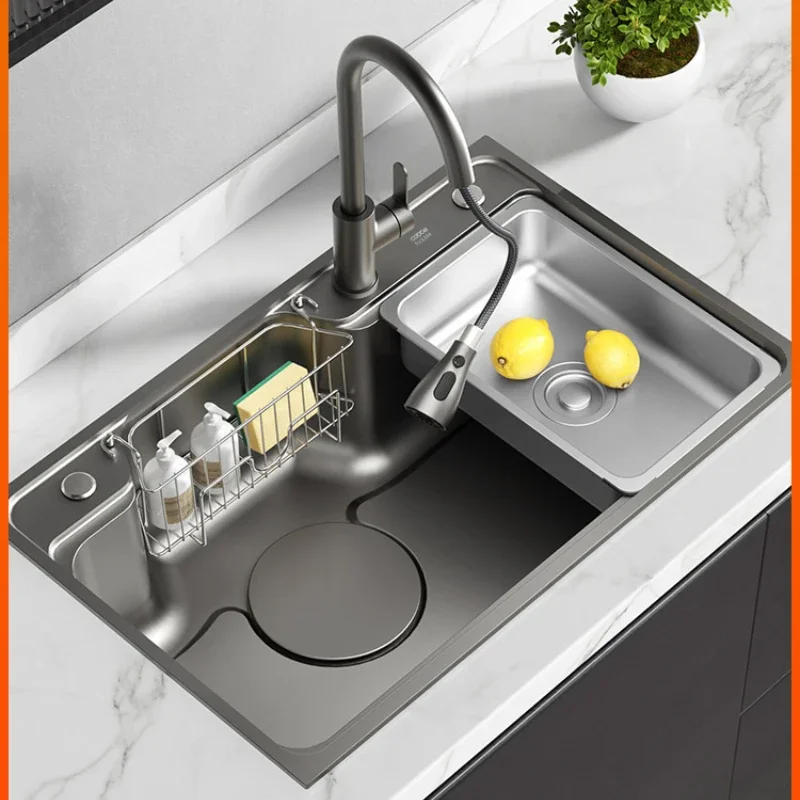 

Kitchen Household Washing Vegetables Basin 304 Stainless Steel Gun Gray Black Nano Sink Scullery