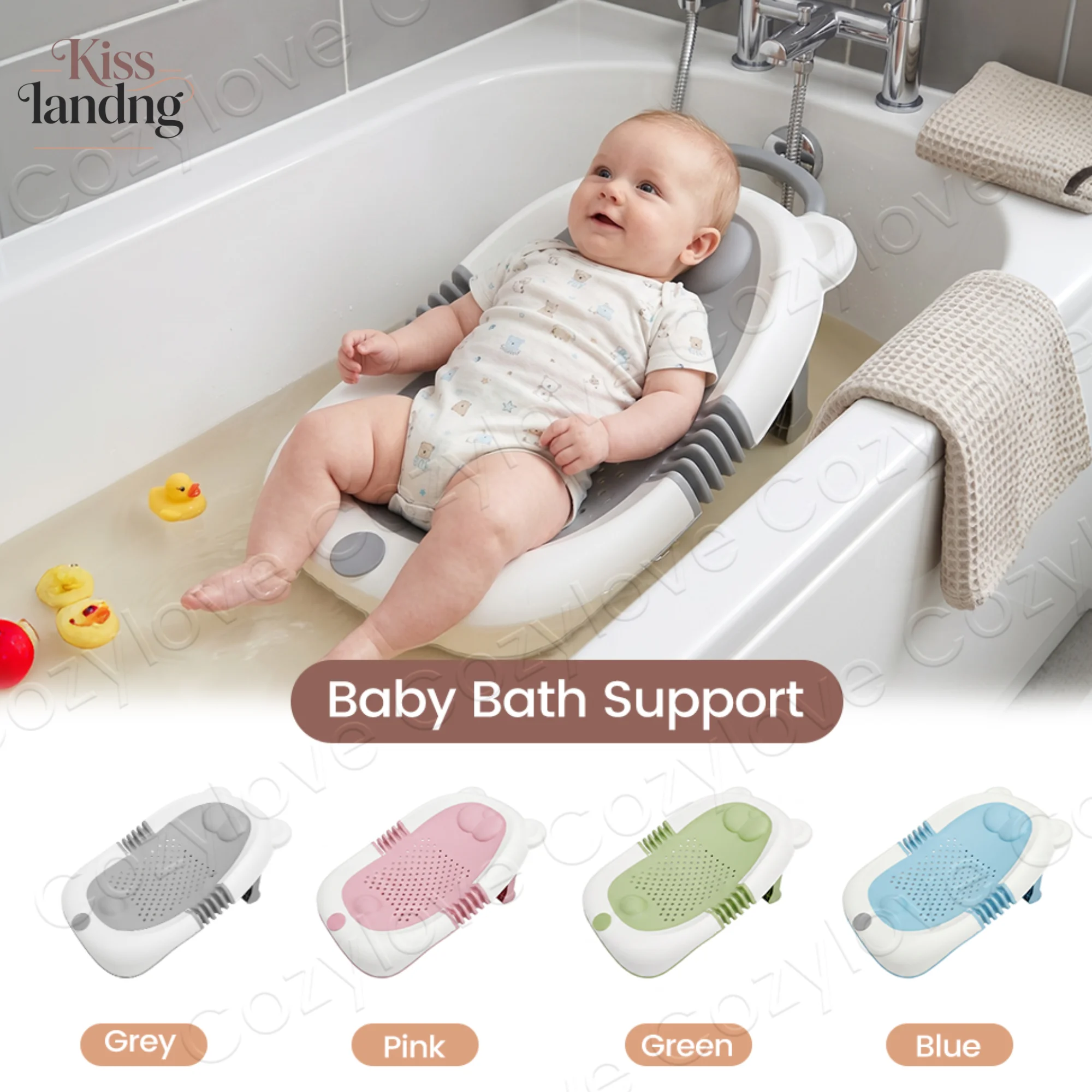 Anti-Slip Baby Bath Support Sling, Ergonomic Newborn Bathtub Support Seat with Drain Holes, 4 Pastel Colors for Infant Shower