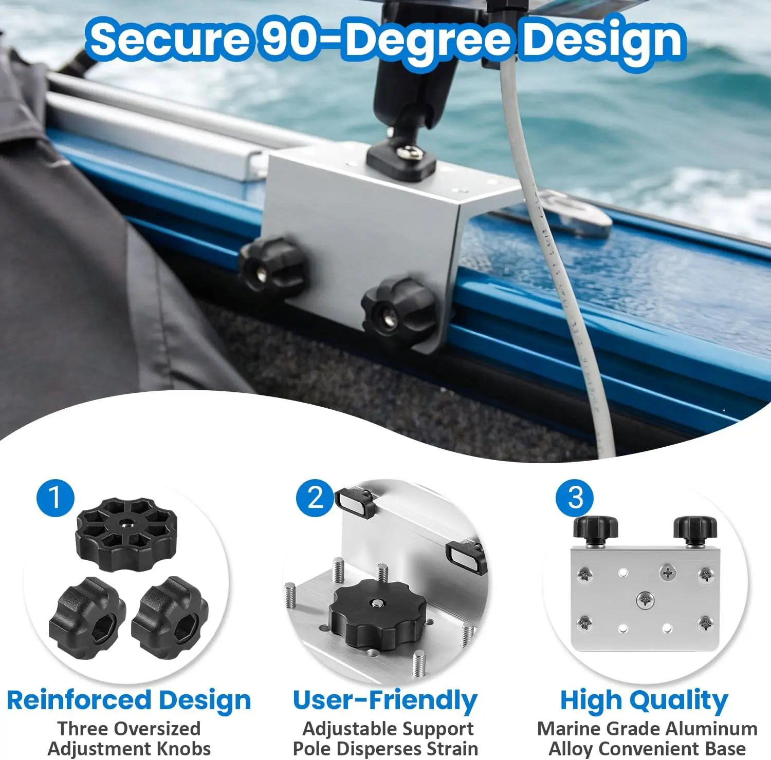 ANX 2 Stück 90 ° Boots-Gunnell-Schienenhalterung mit Aluminiumbasis für Rutenhalter, Downrigger, Fischfinder, passend für Lund Ranger Lowe Boote – Detail 5
