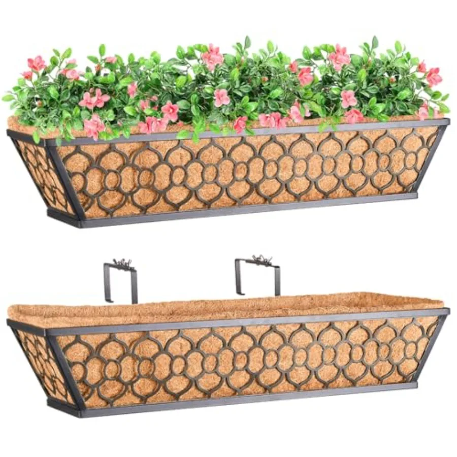 

Pack Inch Window Boxes Planters with Coco Liner, Metal Deck Railing Planter Boxes, Balcony Planters Railing Hanging, Horse Trou