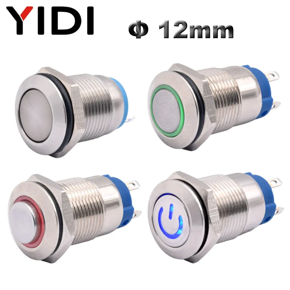 Customized 12mm Stainless Steel Metal Push Button Switch 1NO Momentary Latching Power Symbol ON OFF 12V 220V LED Push-button