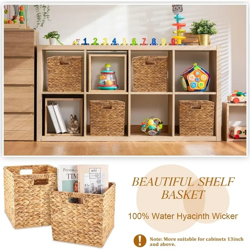 12 Pieces Wicker Storage Basket  Inch Handwoven Water Hyacinth Storage Baskets Cube Storage Bin