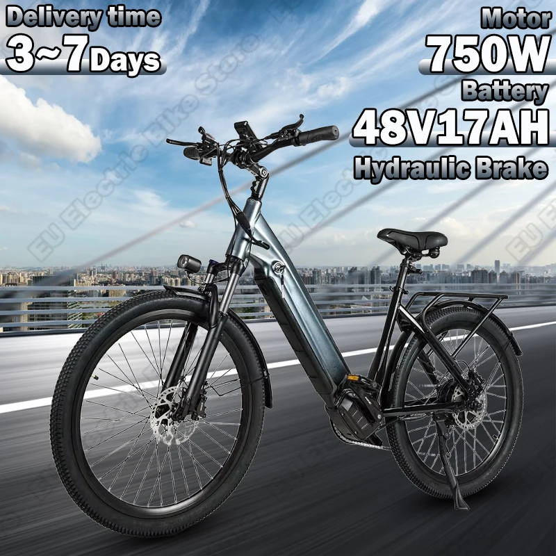 L26 Electric Bicycle 750W Brushless Motor 48V17AH Lithium Battery Hydraulic Brake E-bike City 26 Inch Tire Adult Electric Bike