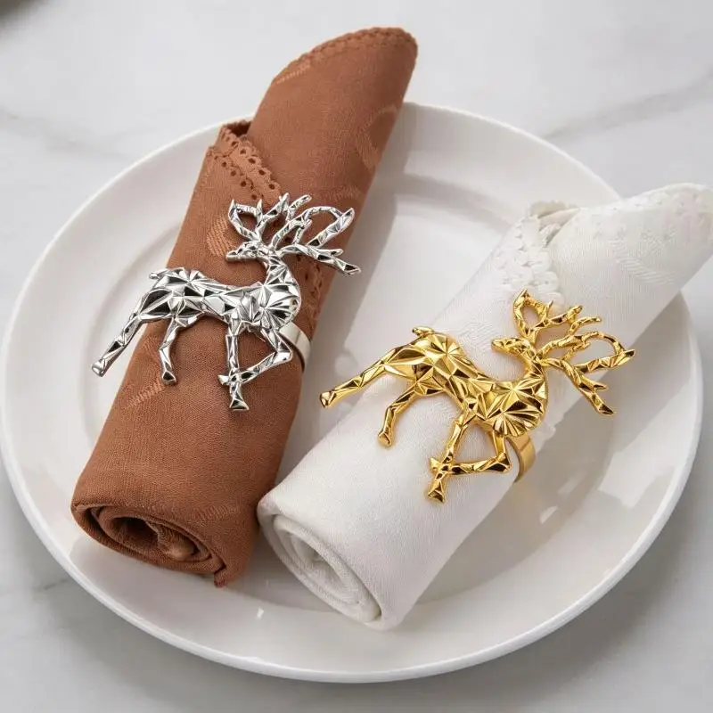 Christmas Napkin Rings Gold Reindeer Used For Holiday Parties Christmas Wedding Thanksgiving Home Dinner Table Decoration