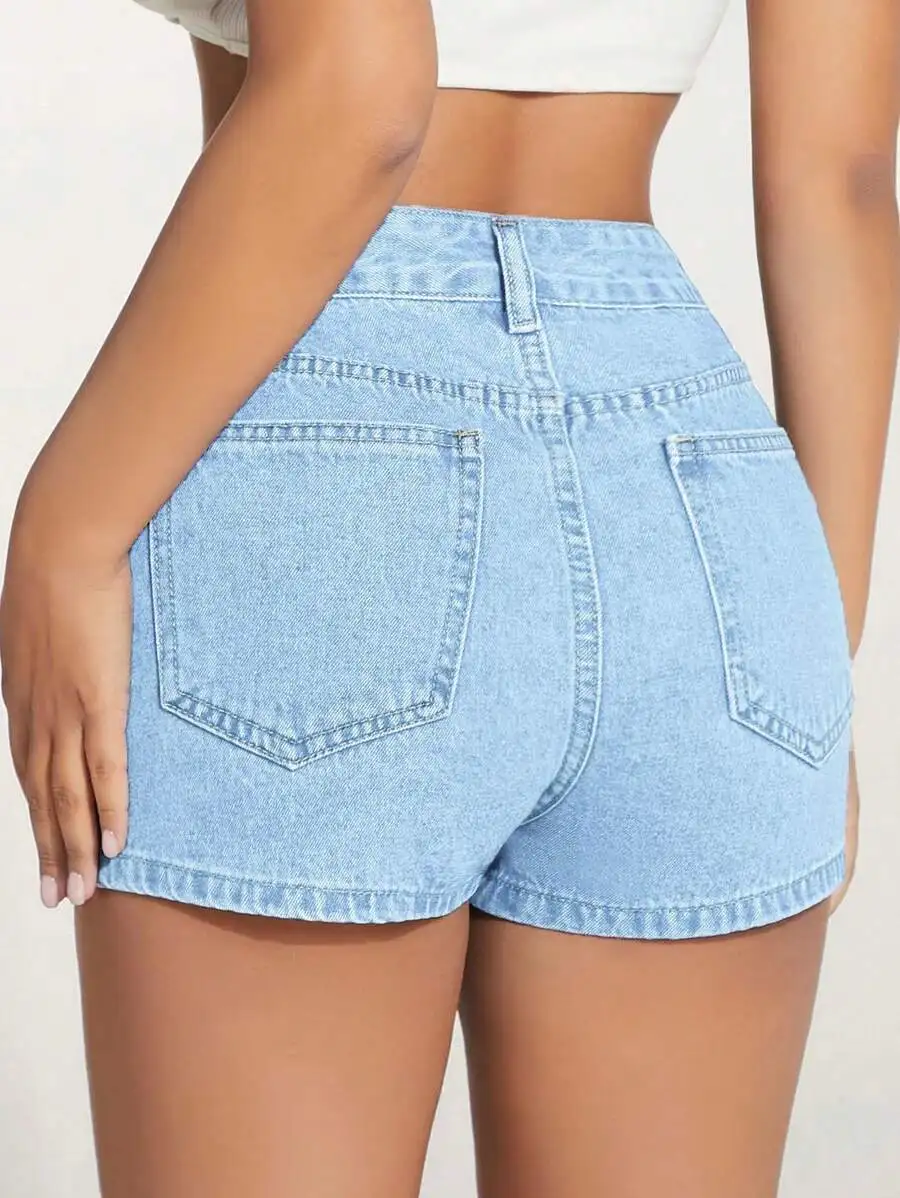 

Womens High Waist Denim Shorts With Pockets Casual Style