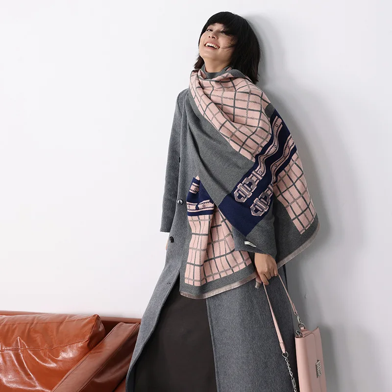 

Новый роскошный шарф в клетку с поясом и лошадью, женские зимние теплые шарфы из пашмины, двусторонняя шаль в клетку, женское толстое одеяло, платок