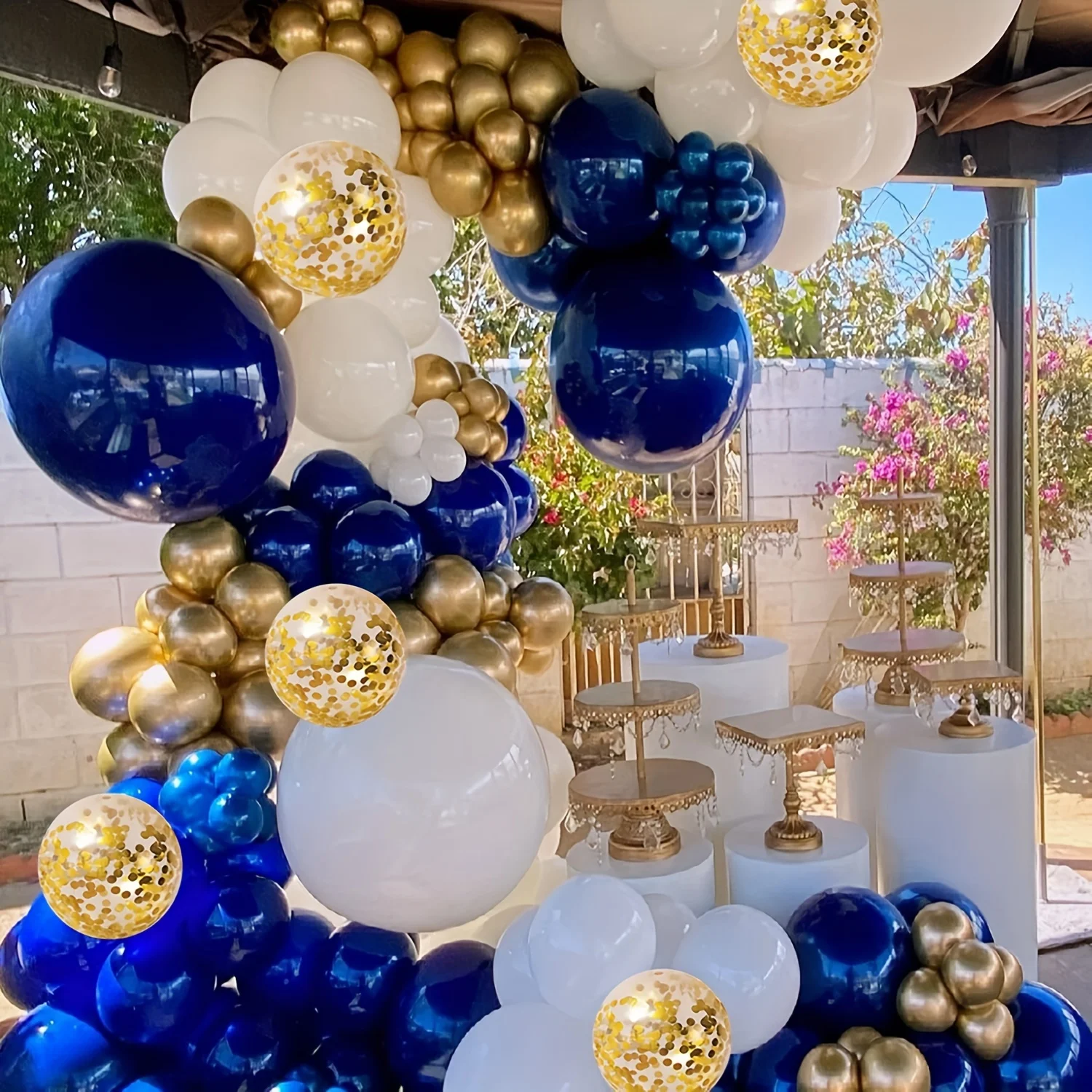 

131pcs Navy Blue Golden Balloons Garland Kit, Navy Blue Golden White Confetti Balloons Arch Kit for Birthday Party Engagement Bridal Shower Wedding Graduation Class of 2025Prom Decorations