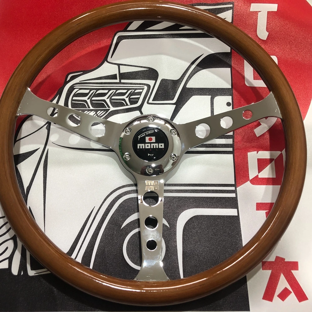 15Inch Classic Real Wood MOMO Steering Wheel Car Rally Racing JDM MOMO Steering Wheel Volantes For VW HONDA TOYOTA BMW Nissan