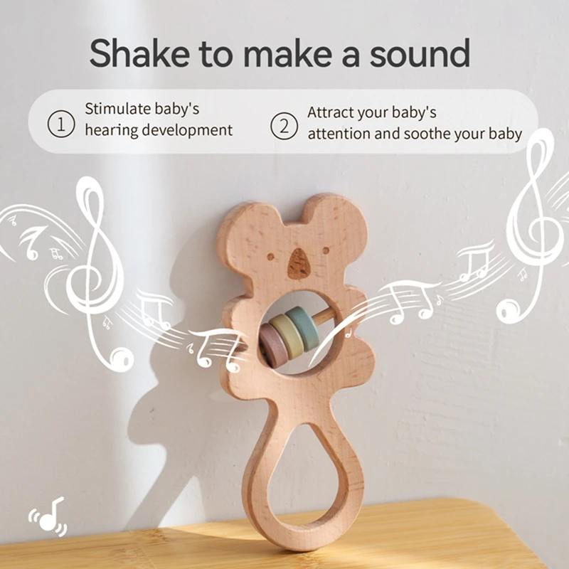 Wooden/Silicone Rattles For Baby Cartoon Koala Ring Baby Bed Bell Educational Toy Safe Food Grade Baby Teether Baby Items A Gift